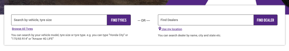Using the Apollo Tyre Finder